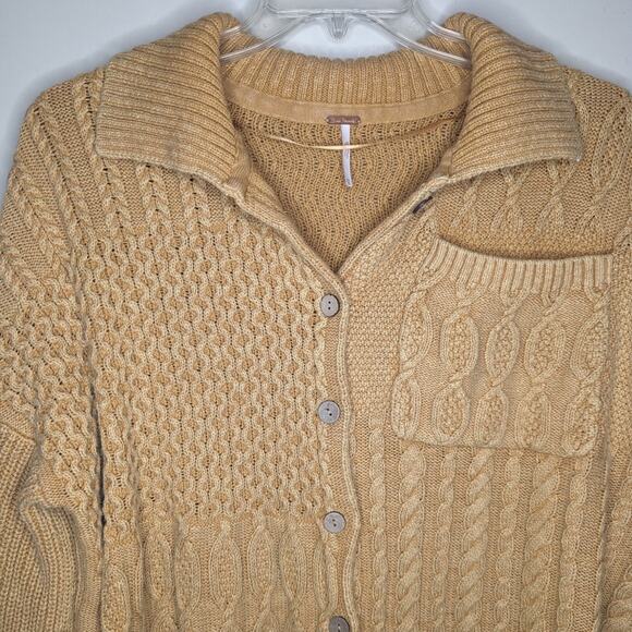 Free People Say Anything Oversized Cable Knit Cardigan Sweater in Yellow Size XS - Picture 6 of 10